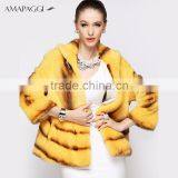 Hot Sale Yellow Cross Mink Coat With Hood Women Warm Fur Coat for Winter thumbnail-3
