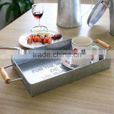 Wooden Handle Galvanized Metal Rectangular Serving Tray thumbnail-2