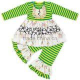 2017 Lovely Ruffled Girls' Clothing Sets Long Sleeve Cotton Dress And Pants Two Piece Outfits Boutique Children Clothing Sets thumbnail-6