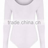 Sexy Tight Ladies Jumpsuit With High Leg Basic White Scoop Neck Thong Bodysuit Long Sleeve thumbnail-4