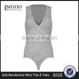 High Quality Women Grey Sleeveless Plunge Bodysuits V Neck Casual Bodysuits Fashionable Slub Cotton Tops thumbnail-1