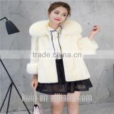 Women Rex Rabbit Fur Coat Hooded Casual Winter Coats and Jackets with Fox Fur Collar