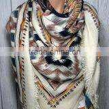 Blanket Scarf, Powder Blue, Cream, Black, Yellow, Boho Aztec Tribal Womens Oversized Large Winter Scarves