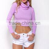 2015 New Arrival Turtle Neck Design Sexy Crop Top/knitted Sweatshirt for Women thumbnail-2