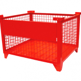 Red Pallet Storage Wire Mesh Container Galvanized With Caster