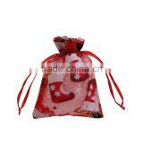 Hot Sale Red Christmas Stocking Pattern Polyester Jewelry Drawstring Gift Bags thumbnail-1