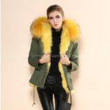 Military Long Sleeve Yellow Fur Coat Fashion Fox Fur Parka Coat Women