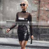 Dress Dropshipping Women Clothing Sexy Mesh Strapless Faux Leather Bodycon Mini Dresses thumbnail-2