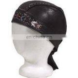 HMB-901J LEATHER SKULL CAPS DURAGS BLACK BEADS WORK SKULLCAP BANDANA HATS