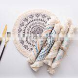 Boho Home Kitchen Decor Accept Low MOQ Custom Printed Woven Round Placemats Table Mat With Tassels thumbnail-1