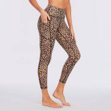 China Sublimation High Waisted Leopard Yoga Leggings Fitness Workout Pants With Pockets