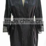 Comfortable Women Black Satin Lace Robe thumbnail-2
