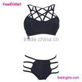 Contrast Black White High-waisted Halter Bikini thumbnail-6