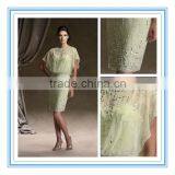 Chiffon Elegant Green Above-the-Knee Sheath With Beaded Sheer Blouson Bodice Beach Dresses for Mother of the Bride(MOMO-3028) thumbnail-1