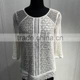 15MX001 Ladies polyster&lace round neck blouse