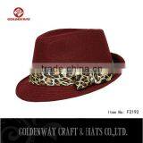 2015 Wine Red Women Ladies Fedora Hat With Leopard Decoration thumbnail-1