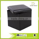 15" Cube Faux Leather Folding Storage Ottoman Black Foot Rest Stool Footrest thumbnail-1