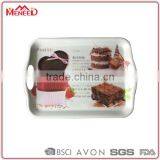 New Design European Style Full Print Rectangular Handled Plastic Melamine Pastry Cardboard Cake Melamine Bread Carrying Tray thumbnail-1