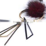 Mink Fur Ball Hoop Triangle Pendant Necklace Hot Selling Geometric Necklace thumbnail-5