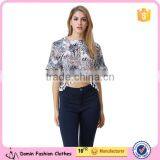 New Print Leaf Print Fashion Crop Tops With Tassels Hem for Women
