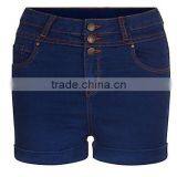 3 Buttons Blue Denim High Waisted Turn Up Shorts thumbnail-1