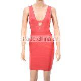 Coral Deep V Neck Hollow Out Sexy Ladies 2015 New Arrival HL Bandage Sexy Fashion Bodycon Dresses thumbnail-2