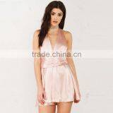 High Quality Satin Woman Summer Dress Backless Halter Sexy Short Dress One Piece Birthday Party Dress thumbnail-1