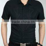 Mens no Pocket Short Sleeve Cotton Black Shirt 2013 Design