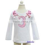 Pink White Polka Dots Ruffles Bling 3rd Birthday White Long Sleeves Top 1-7Y thumbnail-1