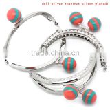 Metal Frame Kiss Clasp For Purse Bag Silver Tone Orange & Green Resin Ball 8.5x7cm(Open:14x8.5cm),3Pc,Newest