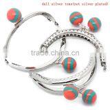 Metal Frame Kiss Clasp For Purse Bag Silver Tone Orange & Green Resin Ball 8.5x7cm(Open:14x8.5cm),3Pc,Newest thumbnail-1