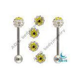 Flower Pattern Yellow Ferido Ball 316l Fashion 14g Tongue Barbell Piercing For Gift