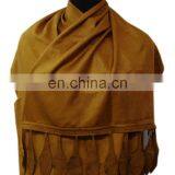 Silk Pashmina With Leather Sued Trim Shawls thumbnail-2