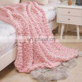 Heavy Cozy Premium Pink Chunky Handmade Knit Yarn Wool Blanket for Bedroom Deco thumbnail-6