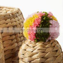 Rustic Water Hyacinth Pompom Cactus Hamper Home Decoration Kid Toy Storage Basket Orgnazer Iron Frame Best Price Wholesale thumbnail-3