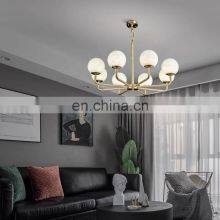 Modern Dining Room Brass Alabaster Ball Gold Chandelier thumbnail-3