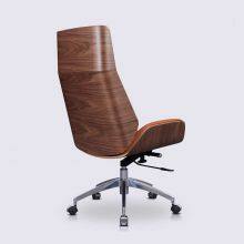 Office Chair in Cognac Leather, Walnut Wood and Polished Aluminum – Nordic thumbnail-5
