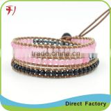New arrival gemstone bracelet bangle pearl with leather                        
                                                                                Supplier's Choice