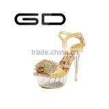 Party wear platform high heel shoes Gold crystal decorated pencil heel sandals Popular ladies high heel shoes