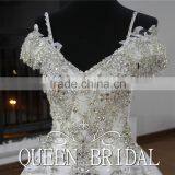 Luxury Ball Gown Sew On Crystal Beaded Saudi Arabian Wedding Dress thumbnail-5