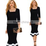 2016 Sexy waist slim sleeve color fishtail skirt dress SJFZ-A1069-1