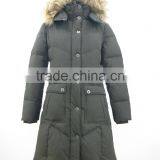 Womens Winter Soft Pongee Fabric Duck Down Fill Puffer Jacket With Fur Hood