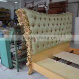 Italy Rose Carving Green Fabric Upholstered King Size Bed/ Baroque Style New Design Bedroom Furniture/Romatic Wooden Wedding Bed thumbnail-4