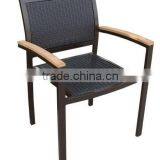 Stackable Leisure Outdoor Furniture Rattan Chair With Teak Wood Arm thumbnail-5