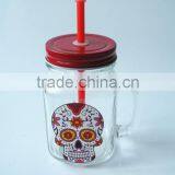 Wholesale Price Skull Head Printing Glass Mason Jar With Handle thumbnail-3