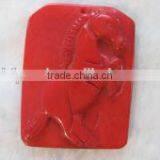 Wholesale 30-50mm Rectangular Red Horse Carved Natural Clear Meaningful Coral Pendants thumbnail-1