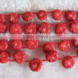 16" 14mm Natural Red Carved Flower Loose Coral Beads Wholesale thumbnail-1