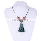 Wood Bead Chain Necklace Tassel Necklace Geometric Metal Beads Rings on Chain Necklace thumbnail-6