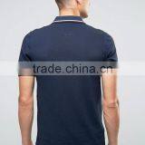 Short Sleeve Ribbed Collar and Sleeve Twin Tip Side Slits Navy Men's 100% Cotton Breathable Pique 200g Blank Casual Polo T-Shirt thumbnail-2
