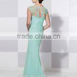 Elegant Sky Blue Lace Cap Sleeve Satin A-line Scoop Neck Mother Dress Pakistani Bridal Dresses thumbnail-2
